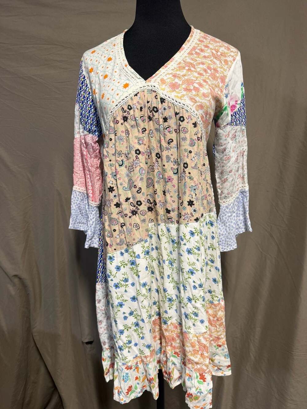 The Pyramid Collection Women's Patchwork V-Neck Dress, 100% Rayon